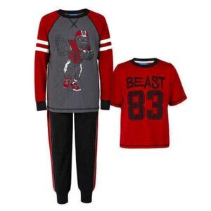 NEW Saint Eve Boys 3 Pc Football Pajama Set Top Pants M 10-12 NWT